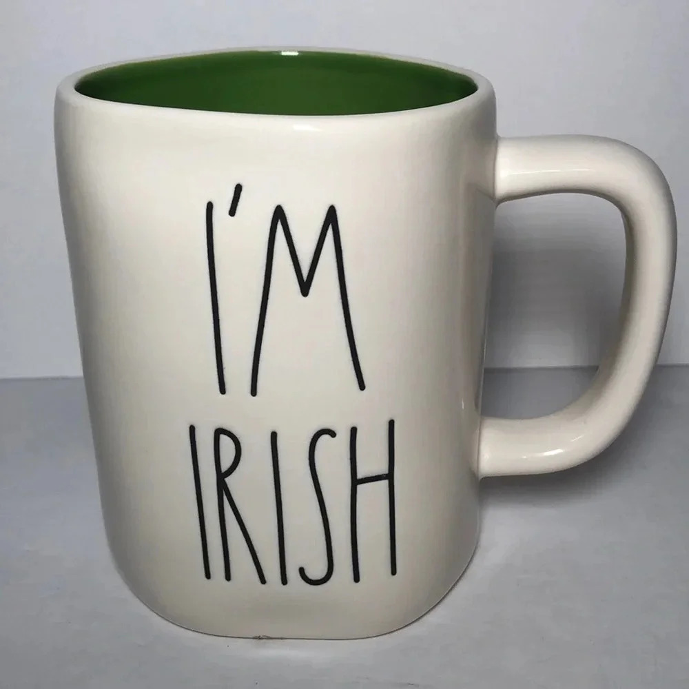 Rae Dunn I’m IRISH Double Sided with Clover and Green interior Mug